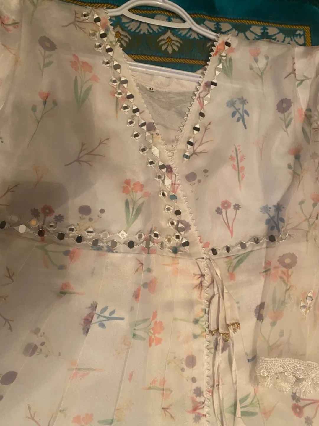 White Floral Print Angrakha 3pcs Suit thumbnail