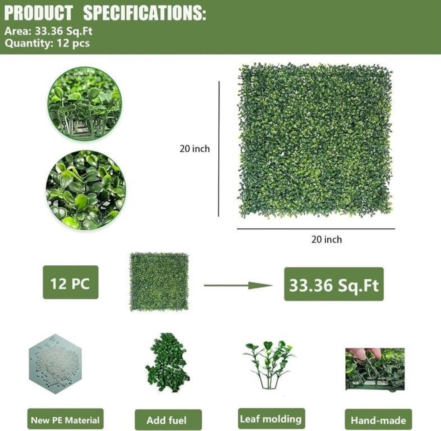 Ticanros Artificial Grass Wall Panels - 12 Pack, 33.36 sq ft - photo 2