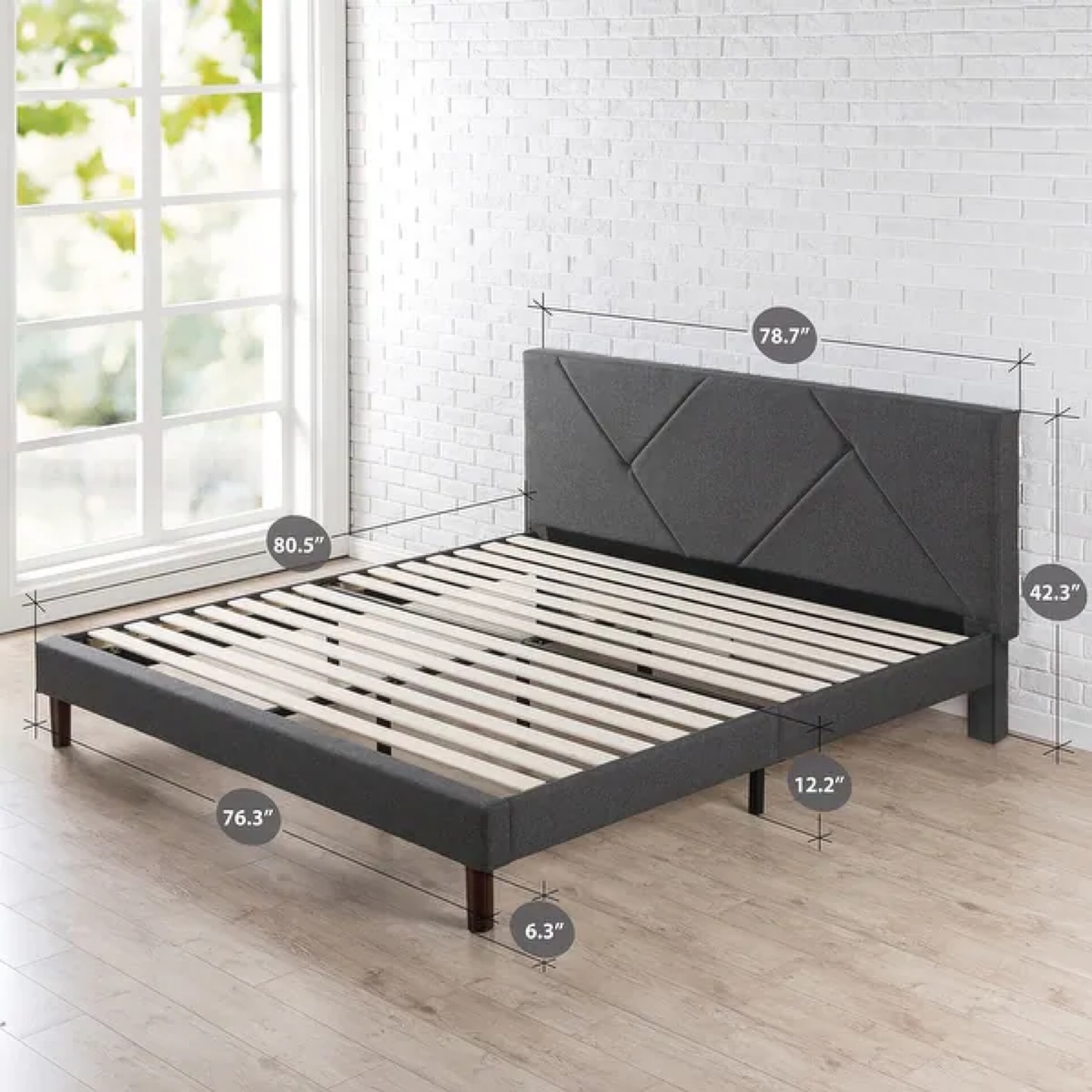 Queen Size Platform Bed Frame with Headboard - Dark Gray - photo 2