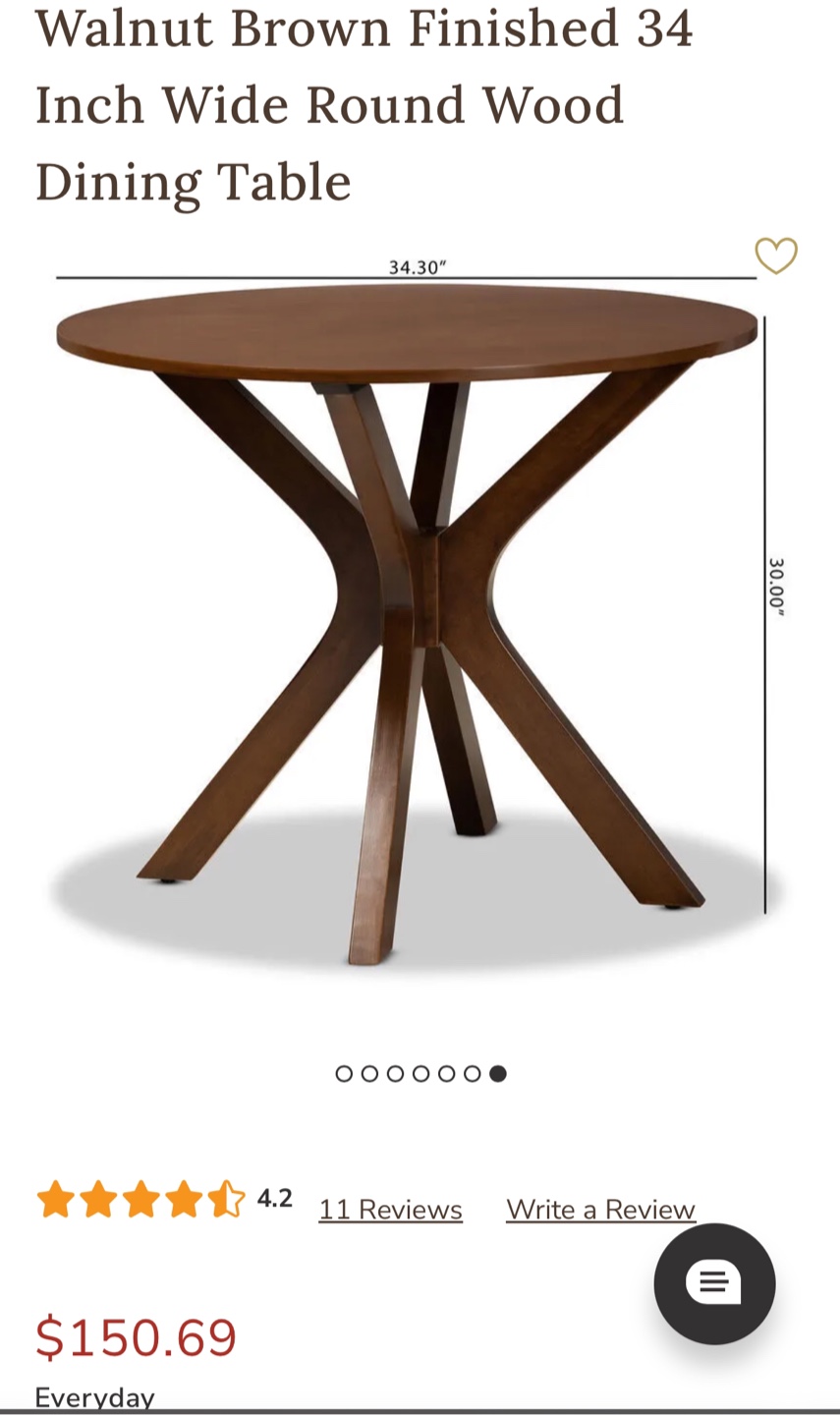 Braxton Studio Walnut Brown Round Dining Table