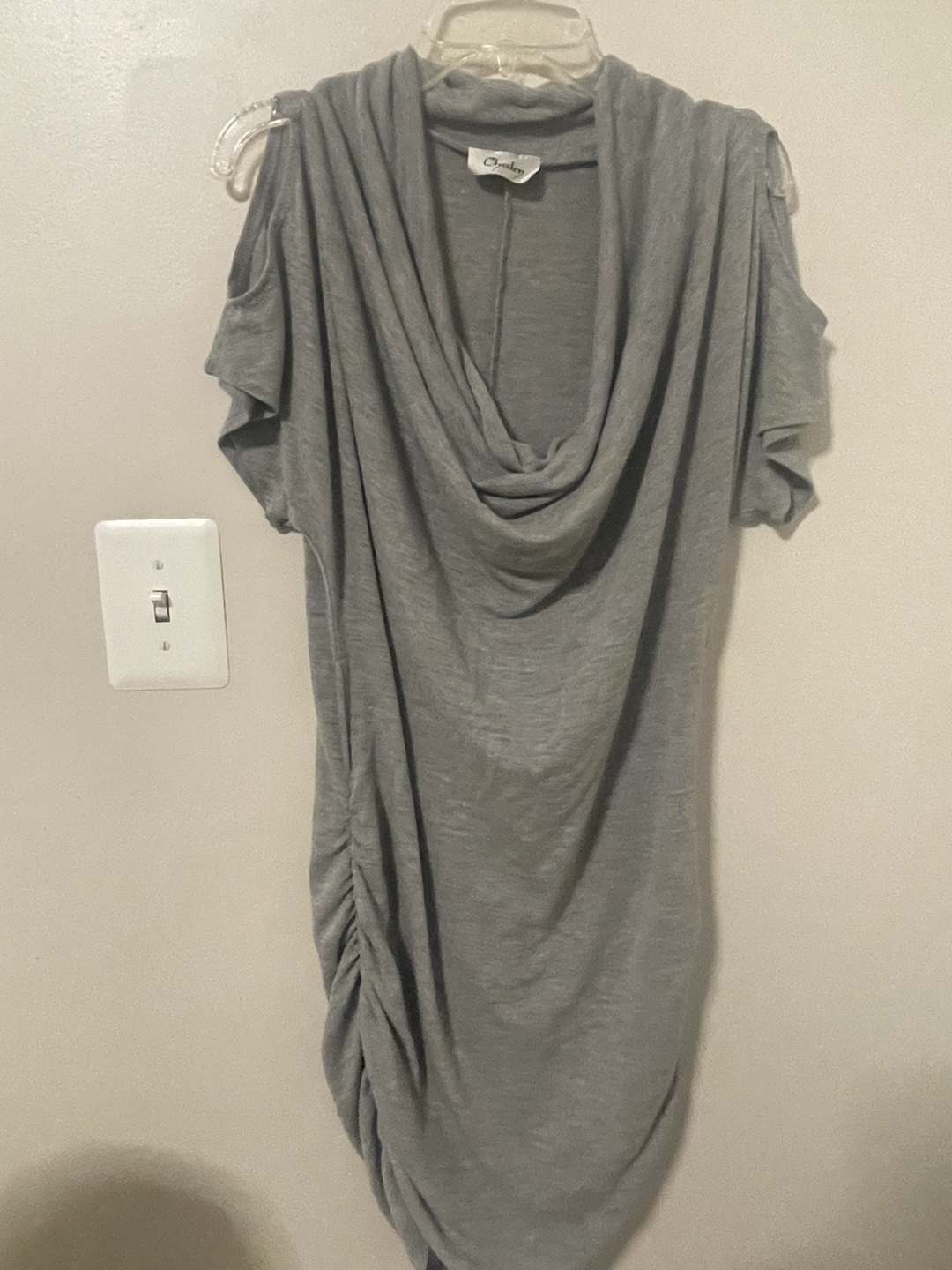 Gray Cold-Shoulder Cowl Neck Tunic Top
