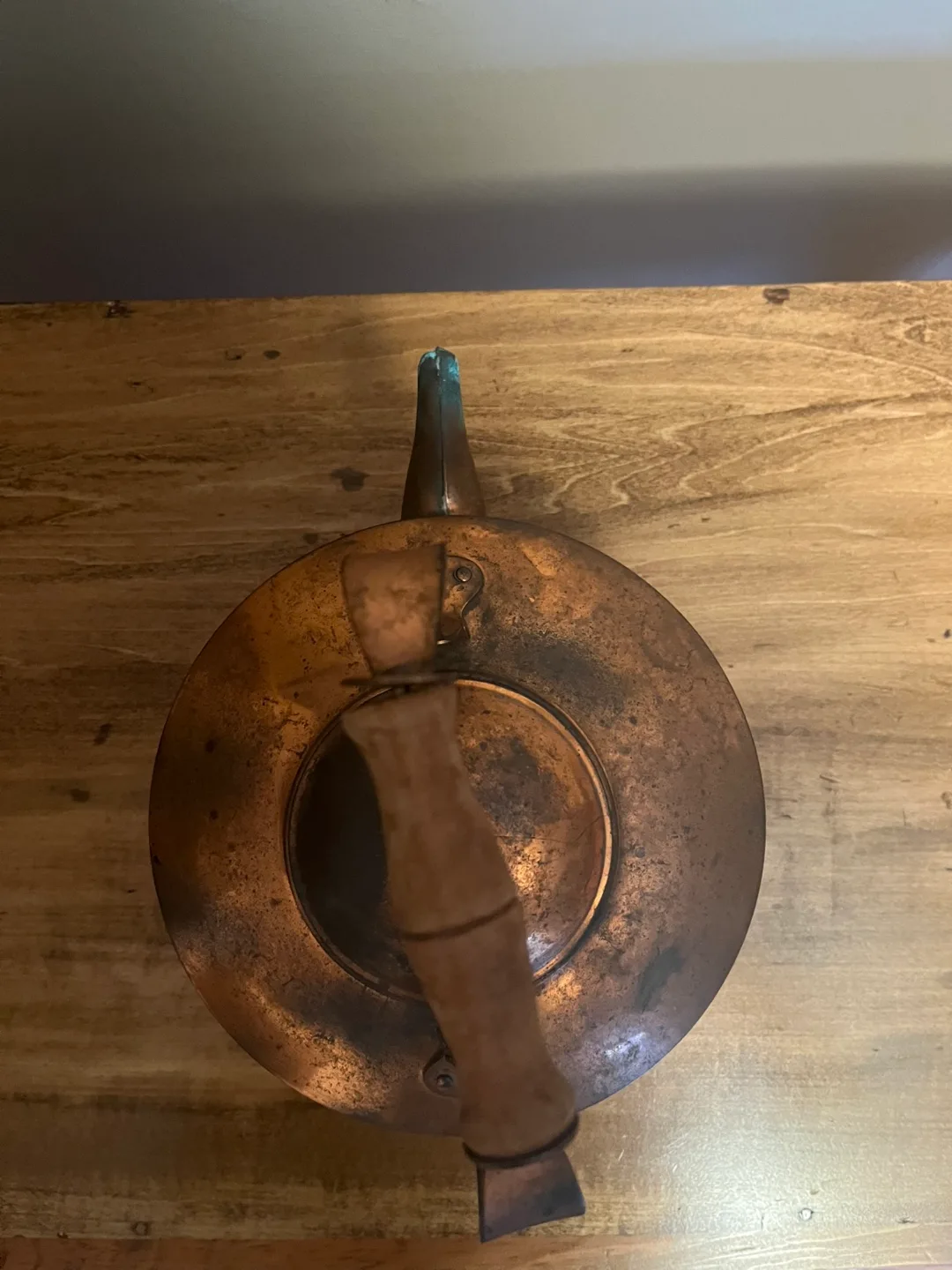 Vintage 1930s Copper Ornate Tea Kettle c/w Wooden Handle image indicator(9)