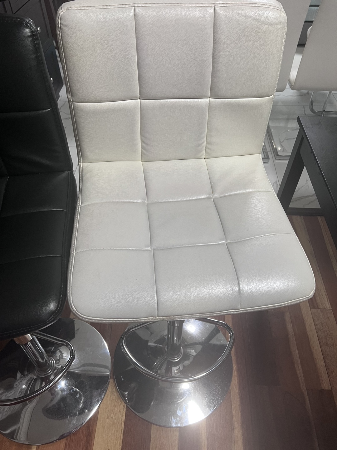 Pair of Adjustable Bar Stools - Black and Off-White - photo 4