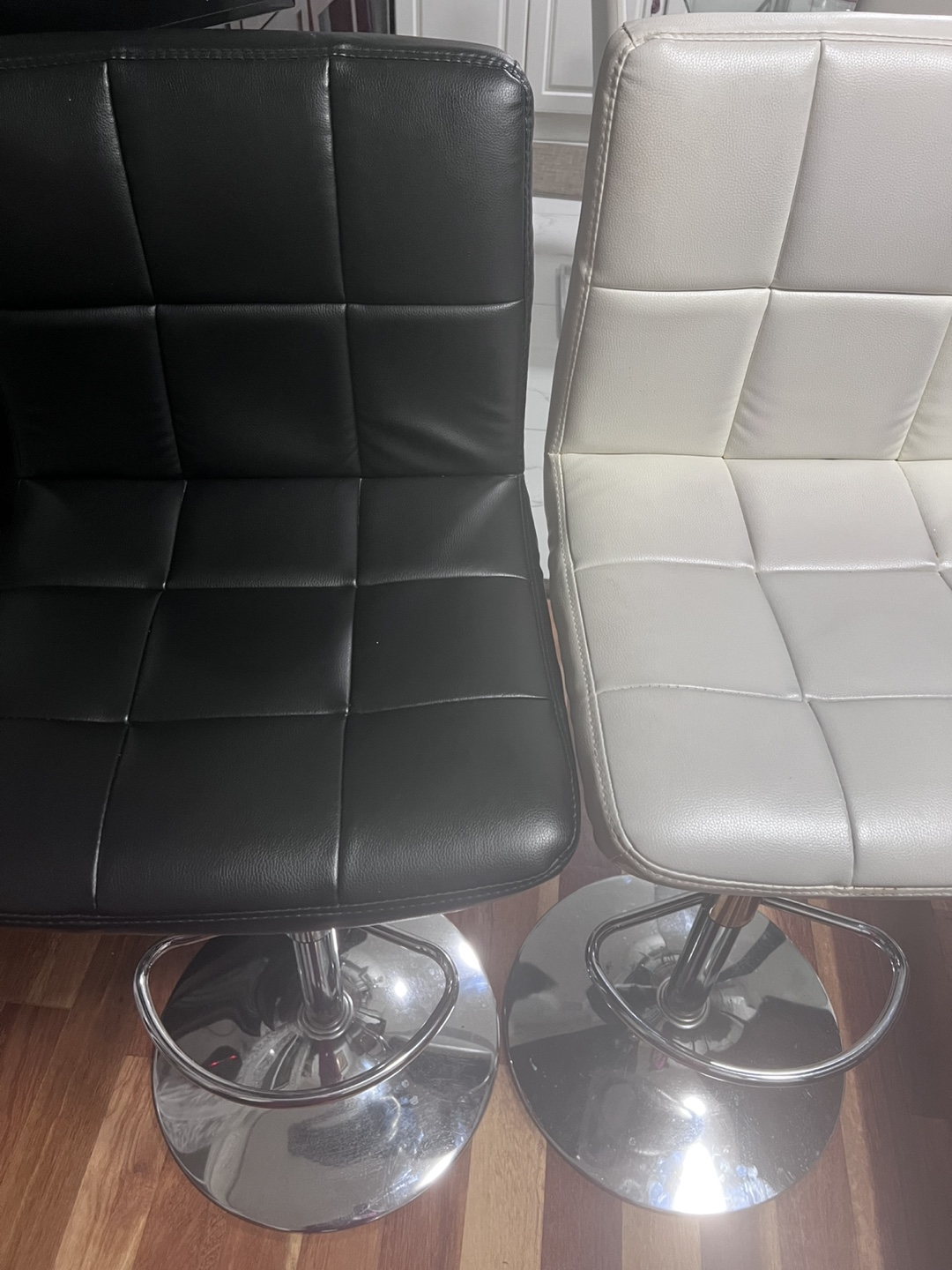 Pair of Adjustable Bar Stools - Black and Off-White - photo 3