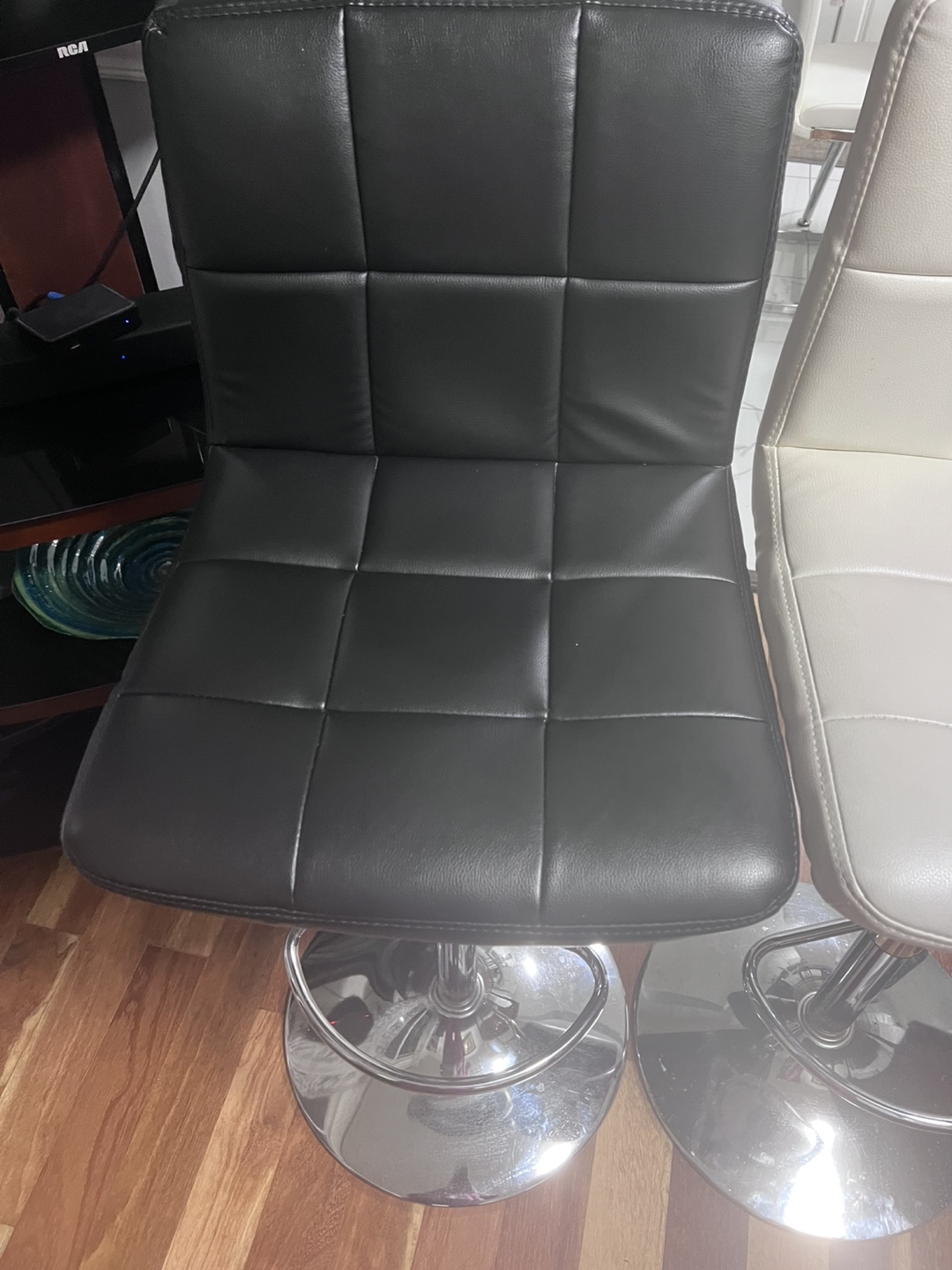 Pair of Adjustable Bar Stools - Black and Off-White - photo 5