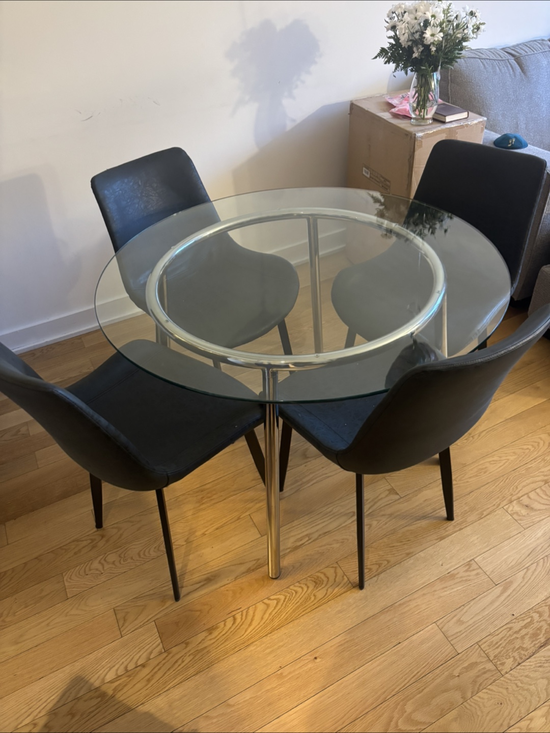 Glass Top Dining Table with Four Black Chairs - photo 2