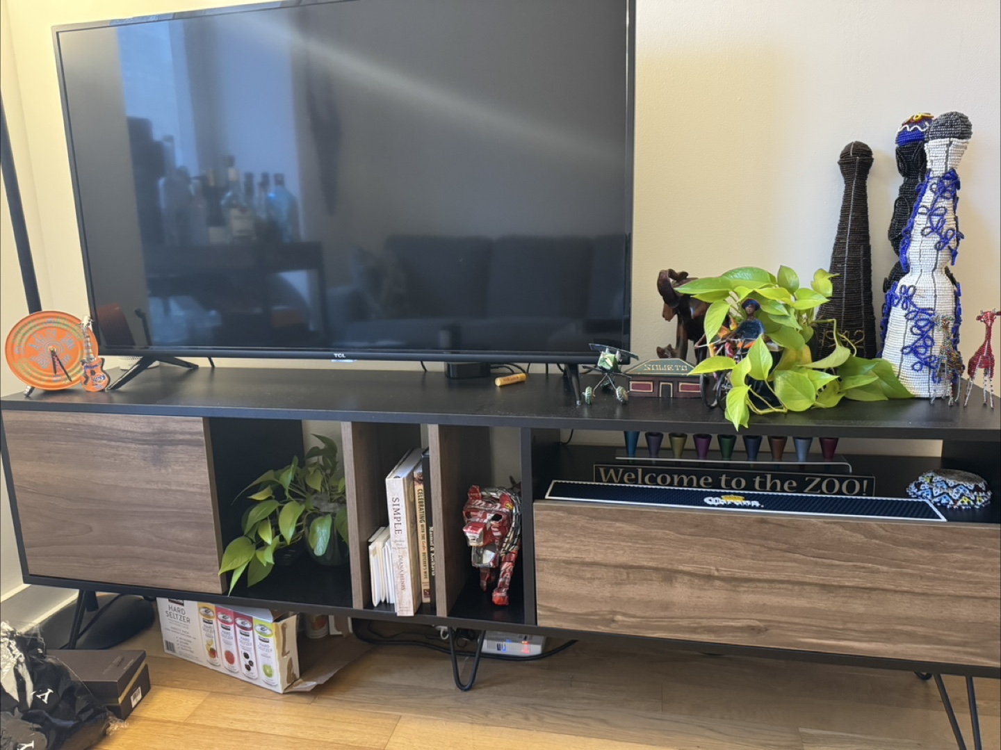 Modern TV Stand with Black and Wood Finish - photo 2