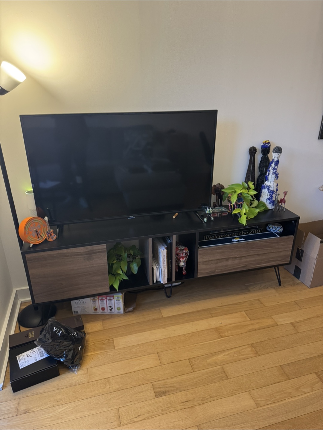 Modern TV Stand with Black and Wood Finish