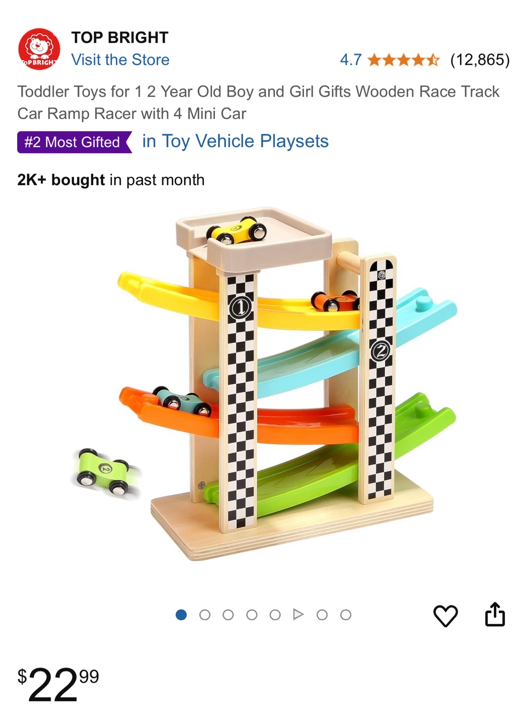 Top Bright Wooden Race Track Car Ramp Racer Toy