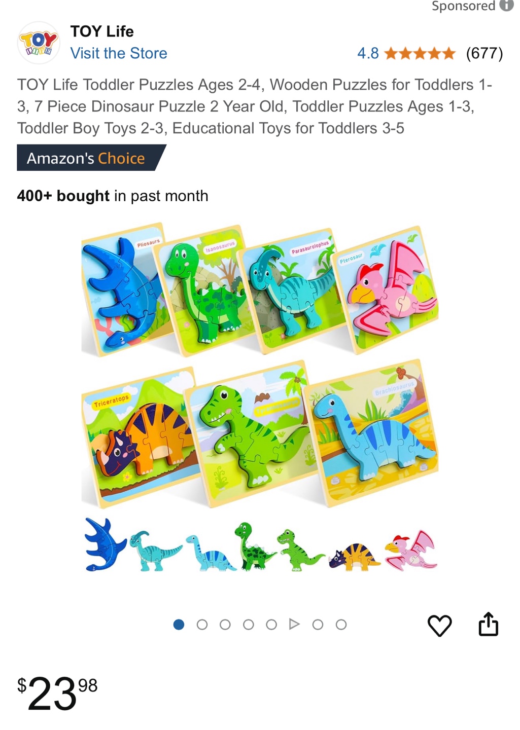 Toy Life Wooden Dinosaur Puzzles for Toddlers