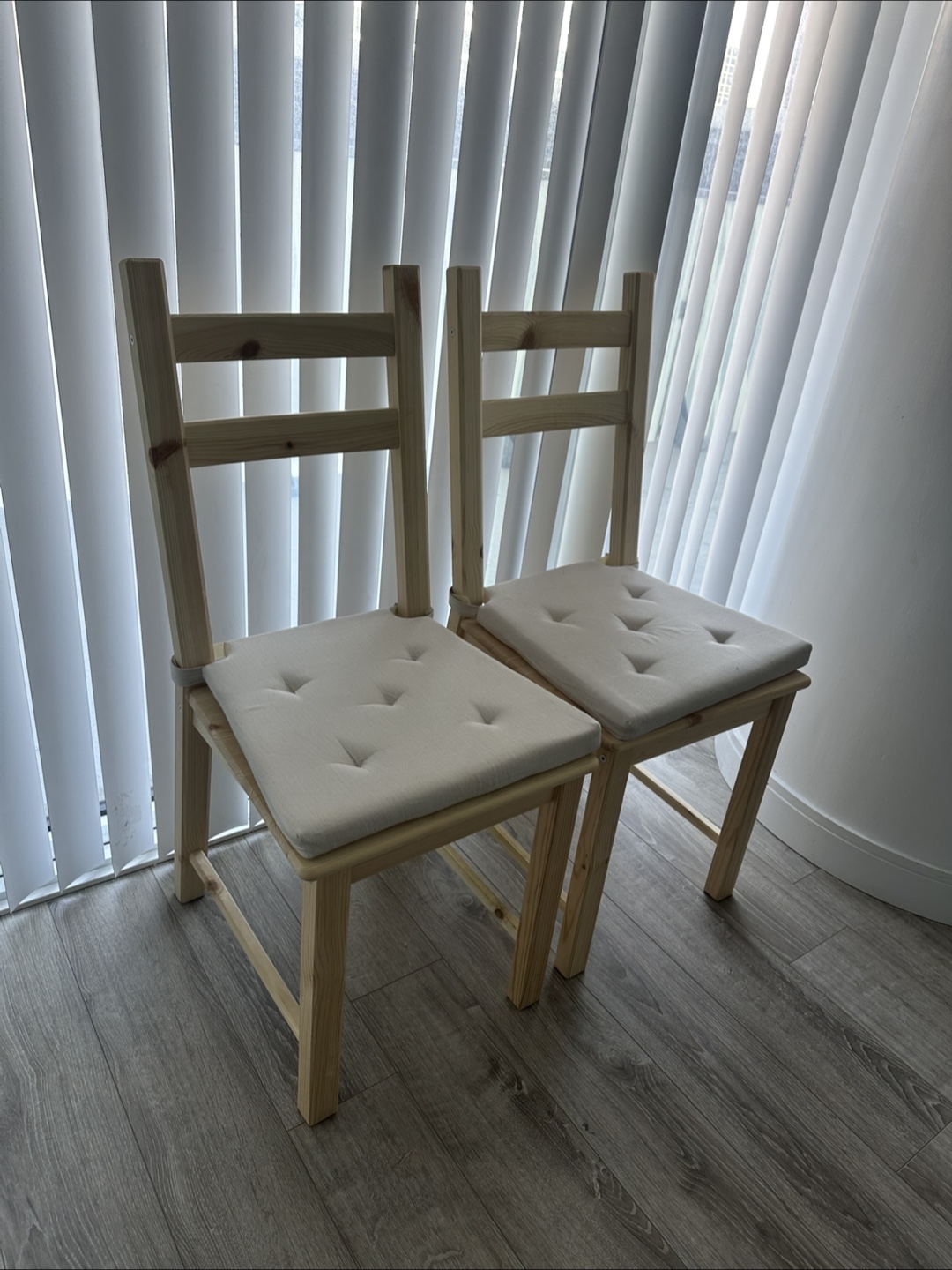 Pair of IKEA wooden chairs with cushions - photo 2