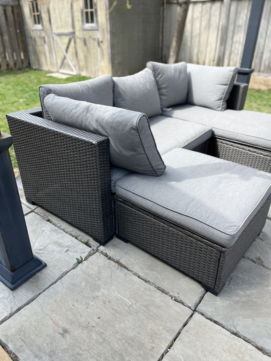 Outdoor Wicker Sectional Sofa with Grey Cushions - photo 2