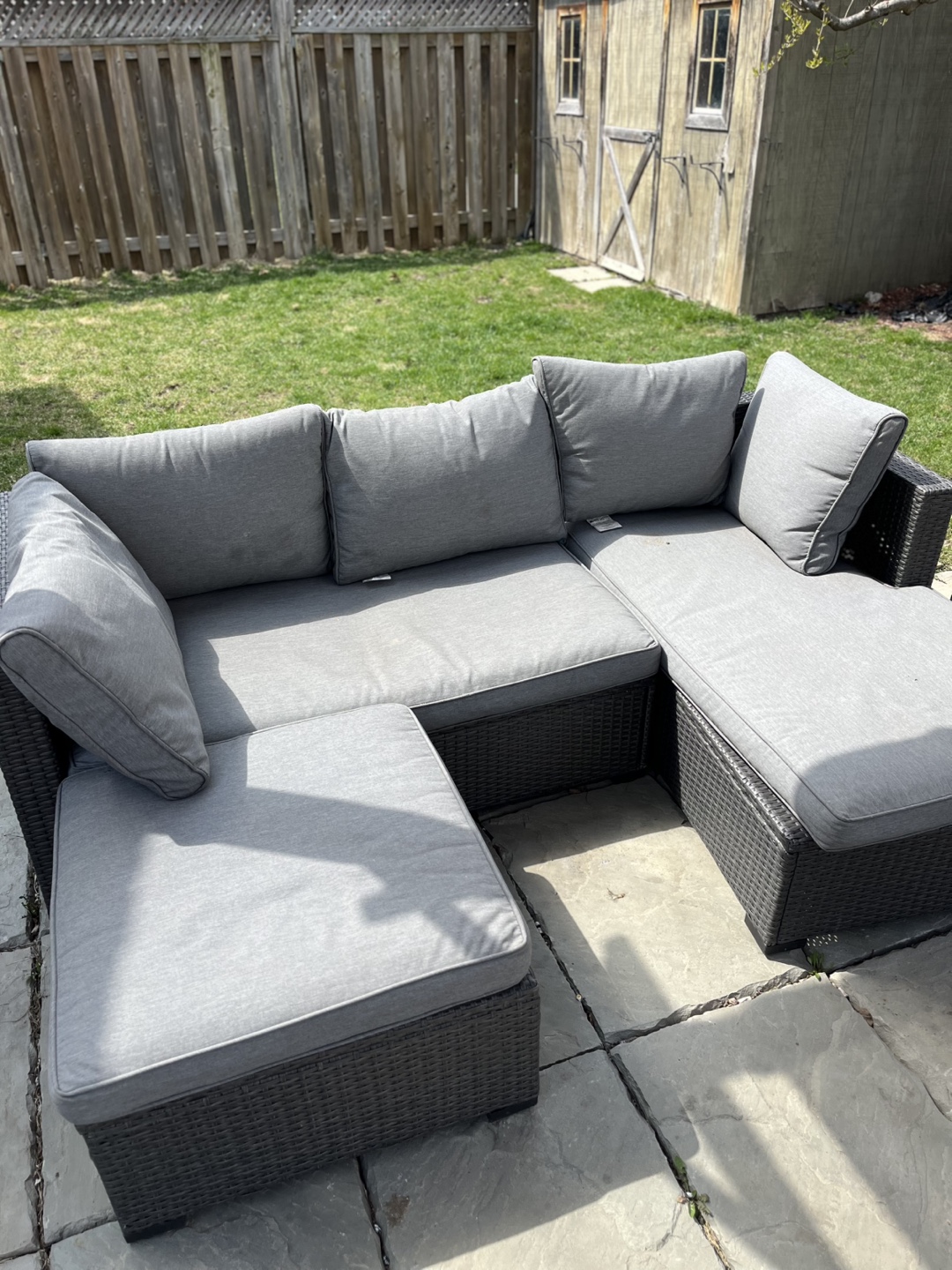 Outdoor Wicker Sectional Sofa with Grey Cushions