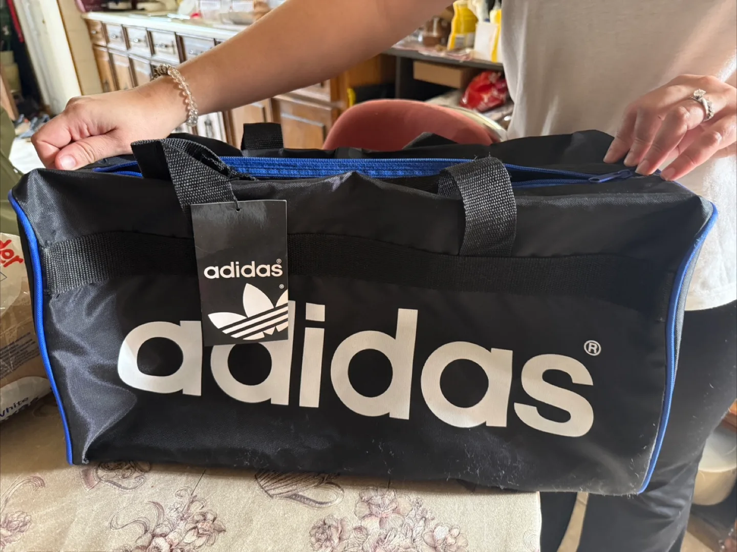 Adidas Black and Blue Duffle Bag