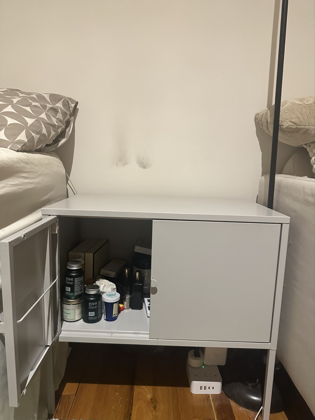 Grey Metal Nightstand with Cabinet - photo 4