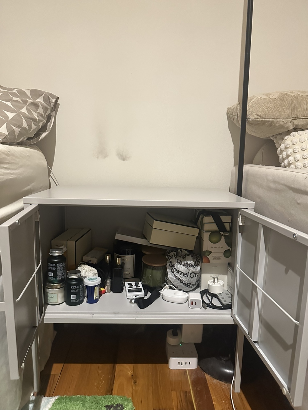 Grey Metal Nightstand with Cabinet - photo 2