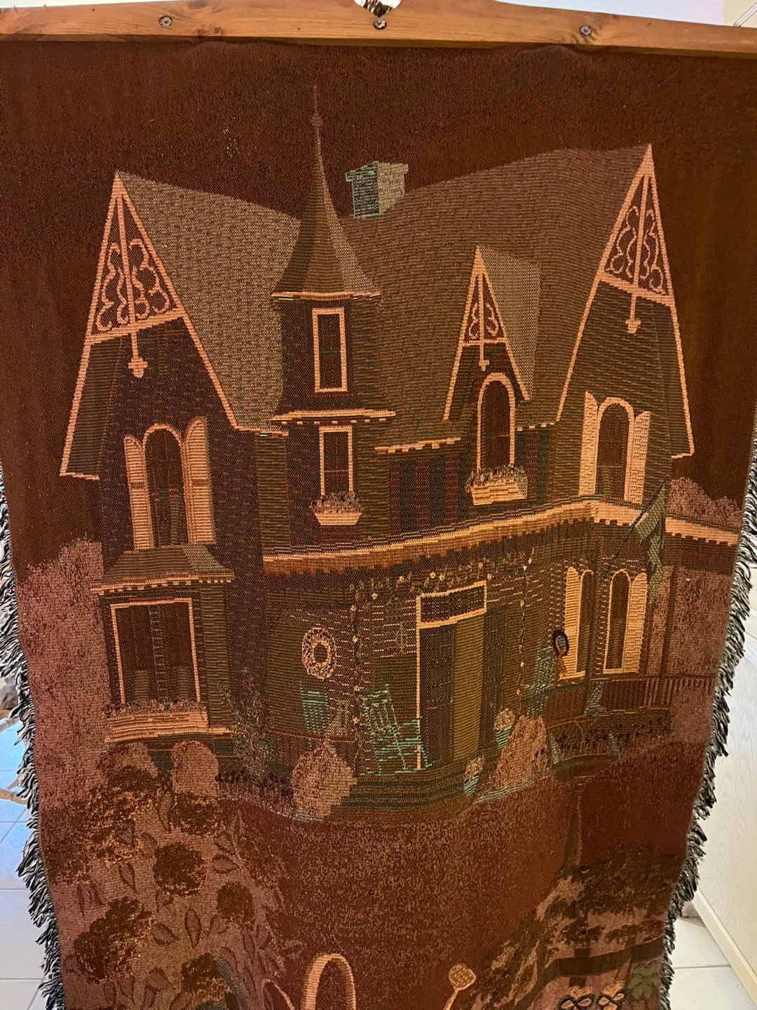 Vintage Tapestry Wall Hanging - House Scene image indicator(2)