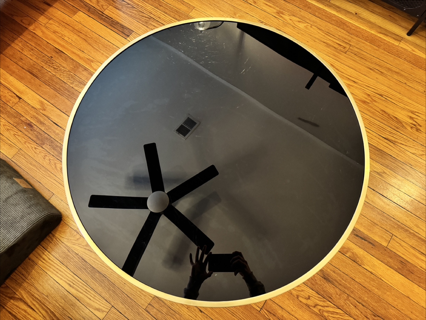 Round Black Glass Coffee Table with Gold Rim - photo 2