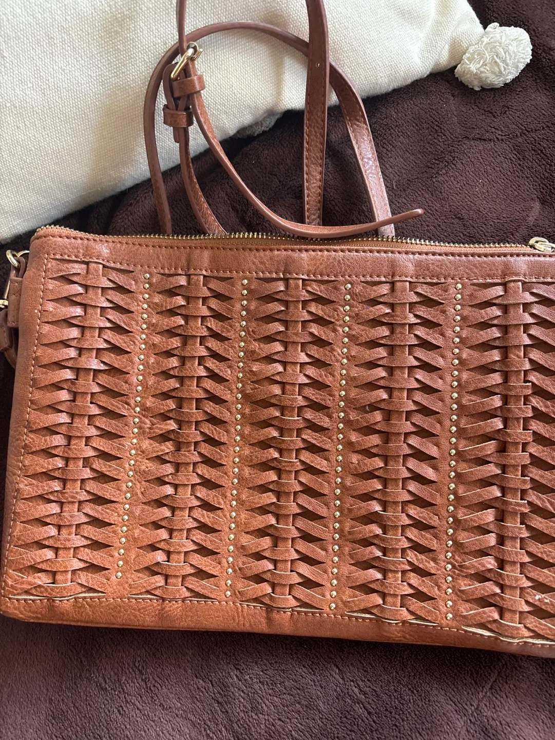 Brown Woven Leather Crossbody Bag thumbnail
