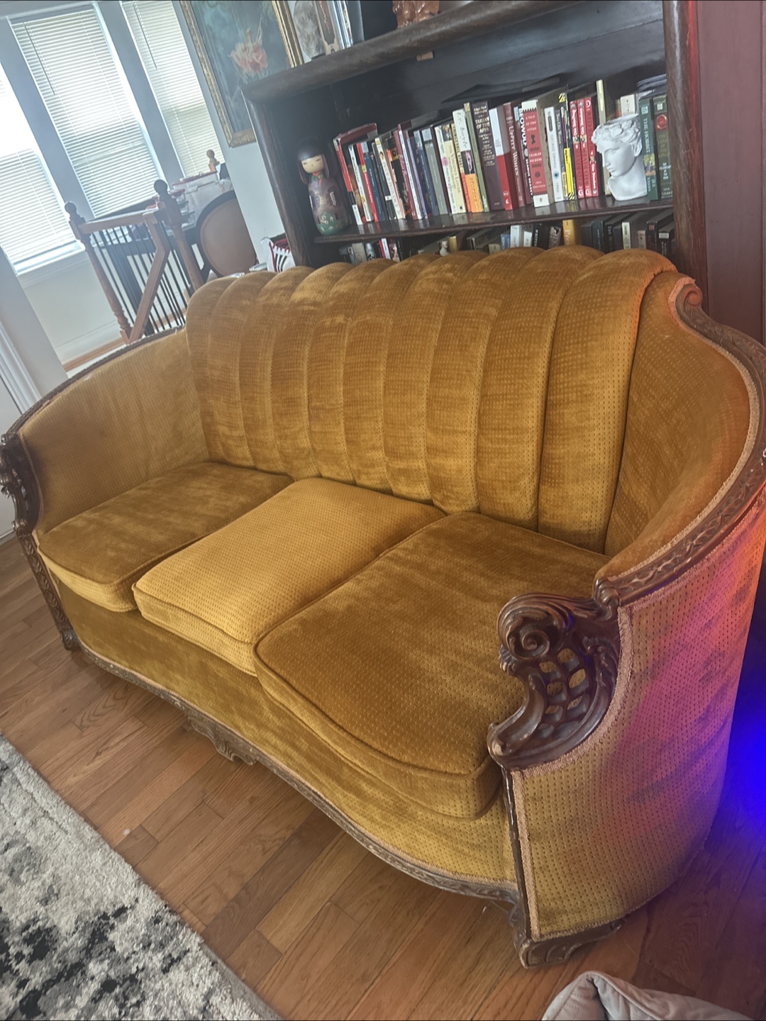Vintage Mustard Yellow Velvet Sofa - photo 2