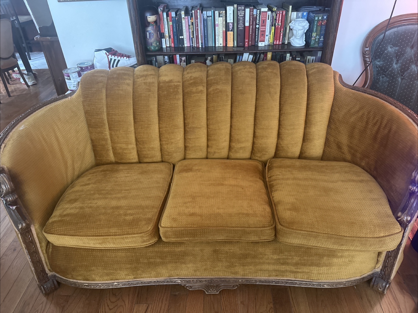 Vintage Mustard Yellow Velvet Sofa