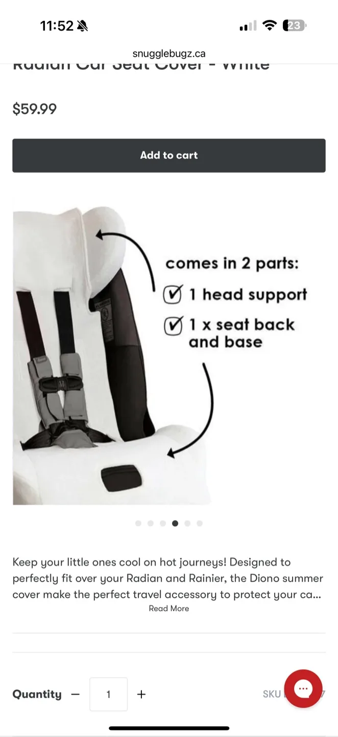 Diono Radian/Rainier Car Seat Summer Cover - White image indicator(5)