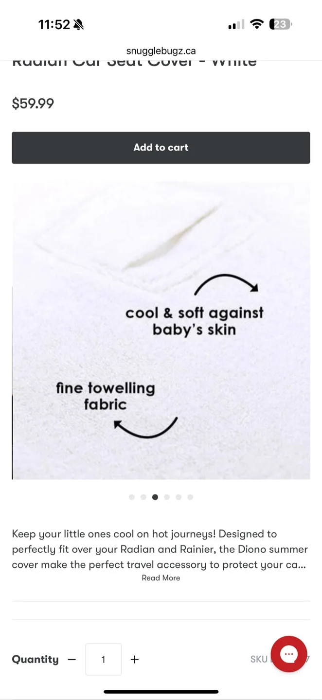 Diono Radian/Rainier Car Seat Summer Cover - White image indicator(4)