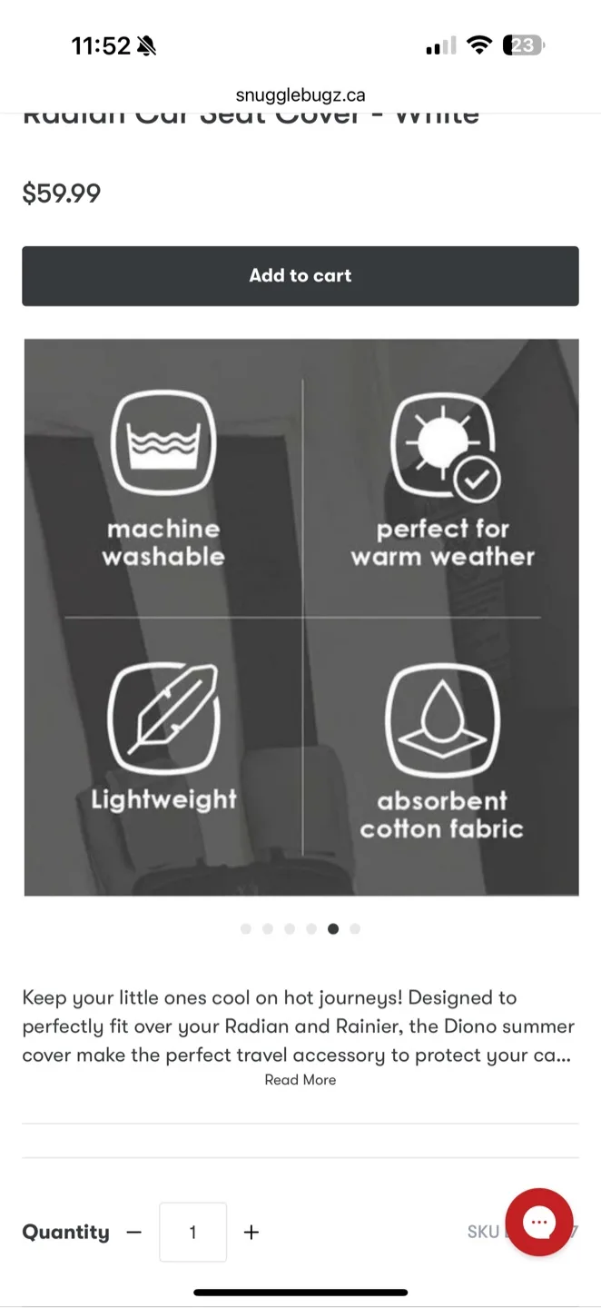 Diono Radian/Rainier Car Seat Summer Cover - White image indicator(6)