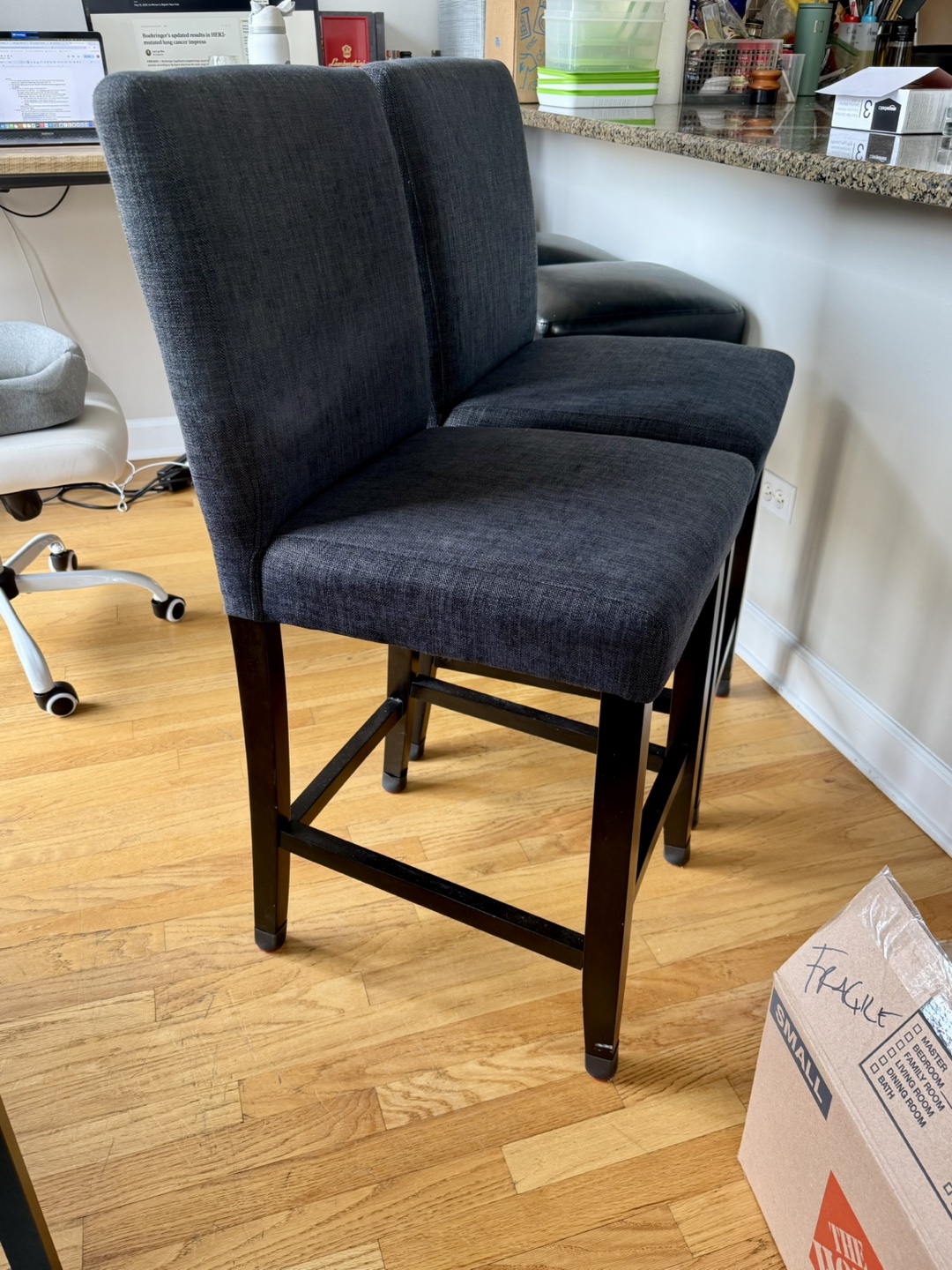 Pair of Blue/Gray Fabric Bar Stools - photo 2