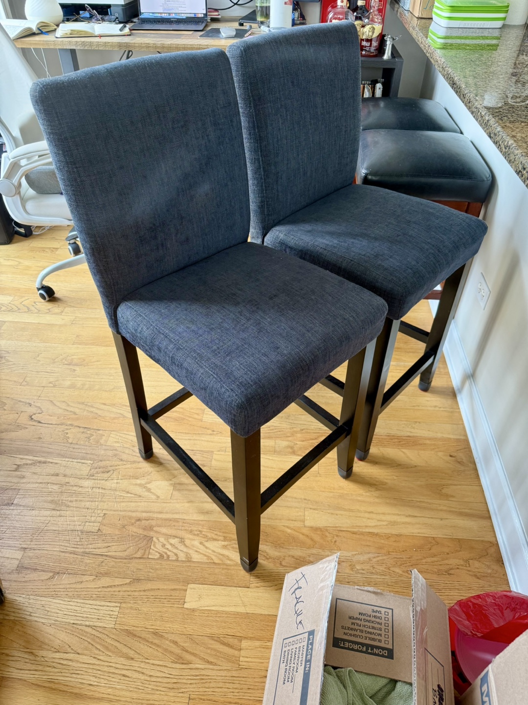 Pair of Blue/Gray Fabric Bar Stools
