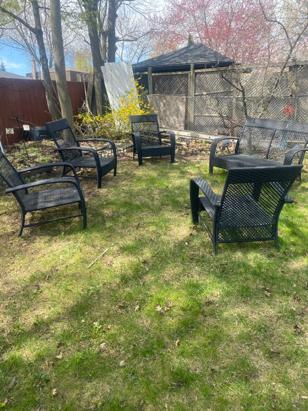 5-Piece Black Wicker Patio Set - Loveseat and Four Chairs image indicator(5)