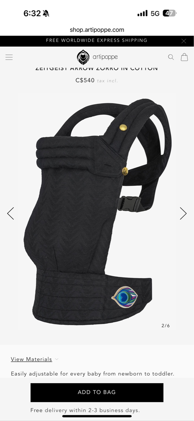 Artipoppe Zeitgeist Arrow Zorro Baby Carrier - Black Cotton