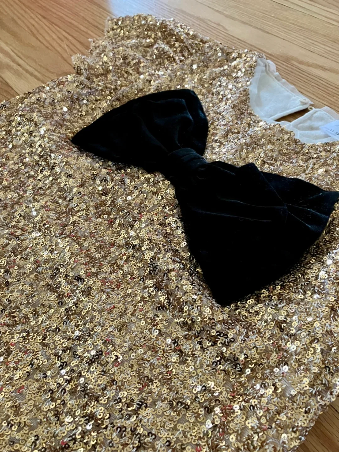 Zara Girls Fancy Gold Sequin Dress & Black Velvet Bow image indicator(3)