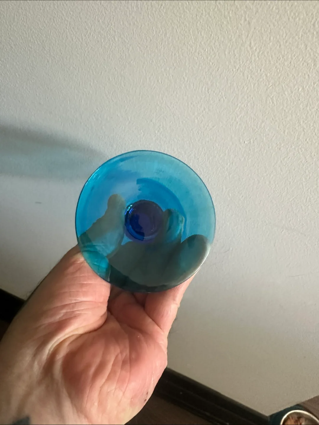 Set of Three Vintage Blue Glass Champagne Coupes image indicator(4)