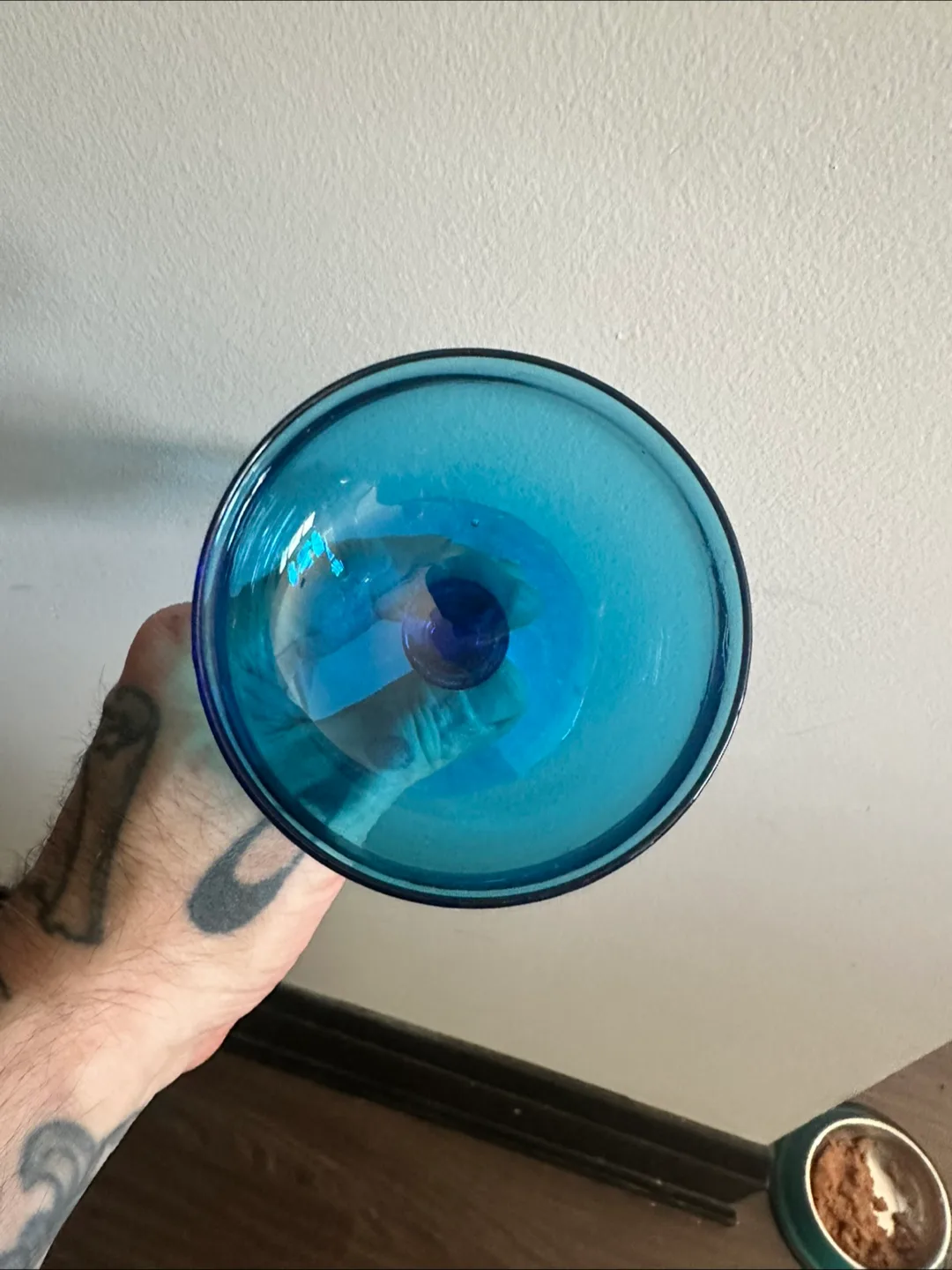 Set of Three Vintage Blue Glass Champagne Coupes image indicator(3)