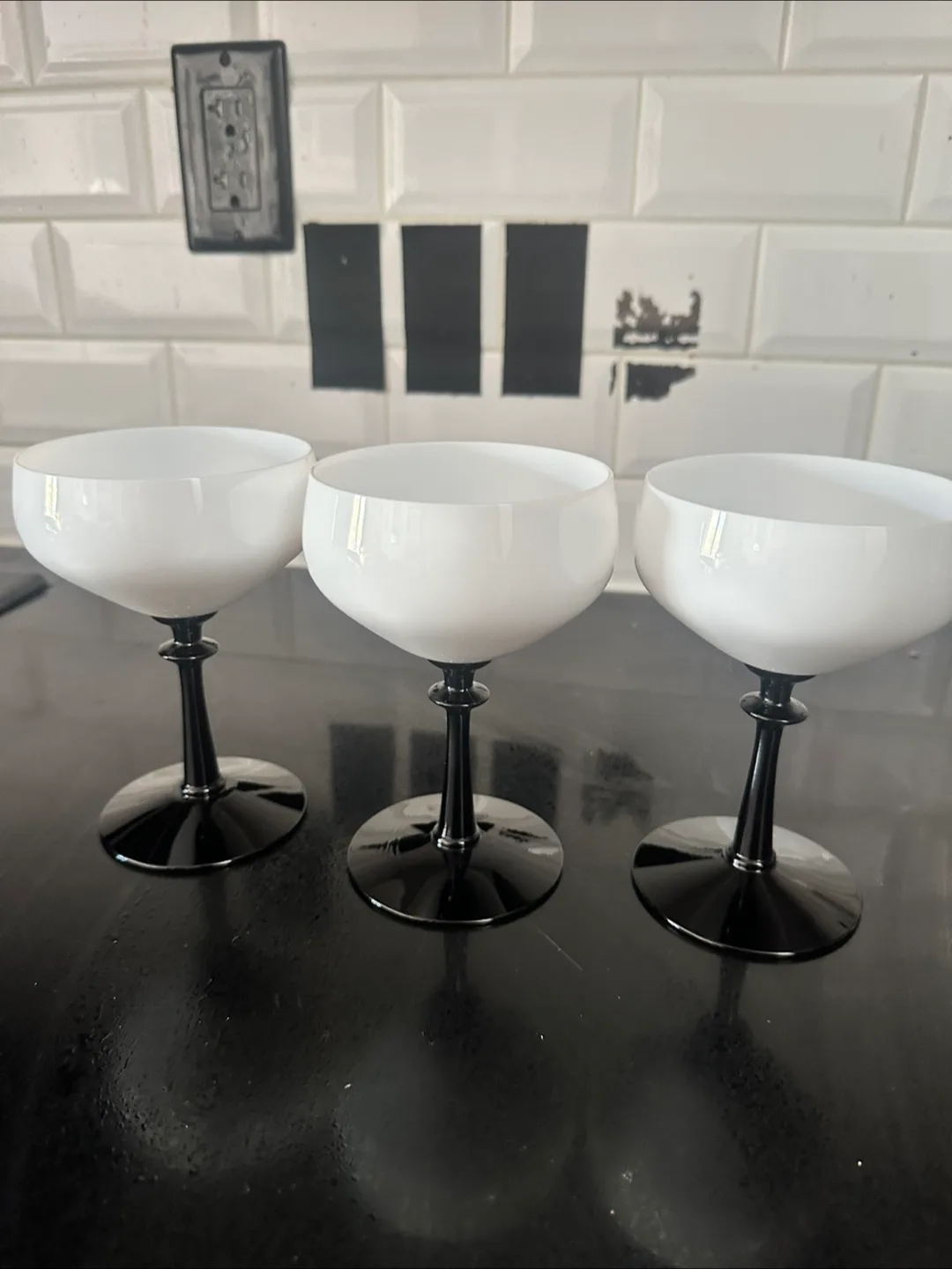 Set of Three Vintage Black and White Cocktail Glasses thumbnail