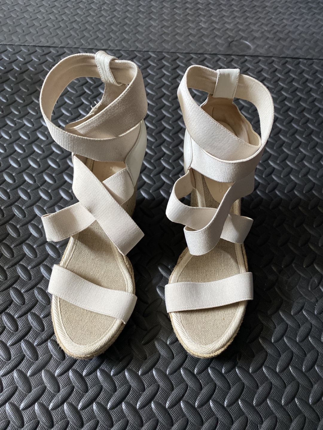 Women's White Elastic Wedge Sandals