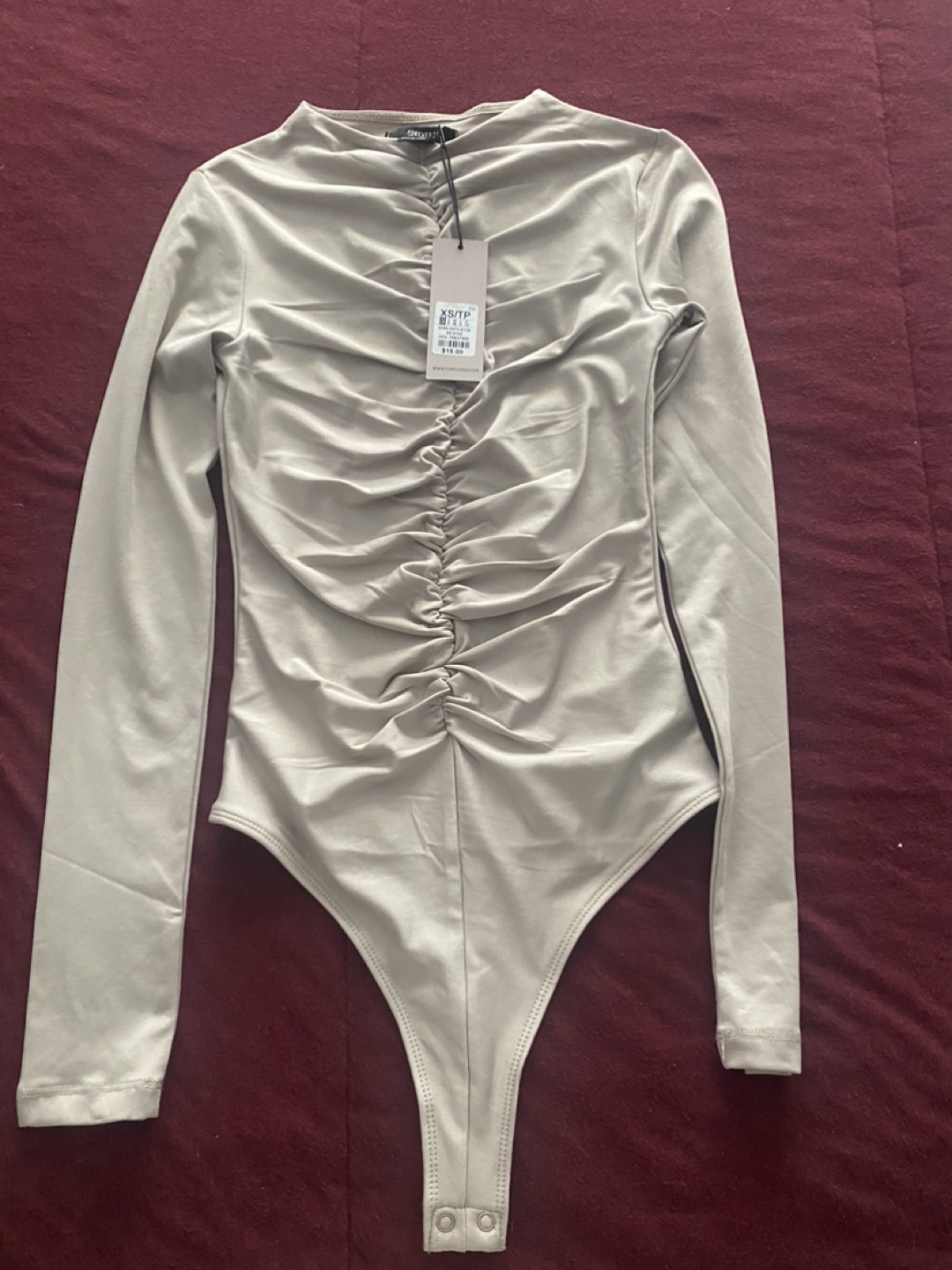 Forever 21 Taupe Ruched Bodysuit - Size XS