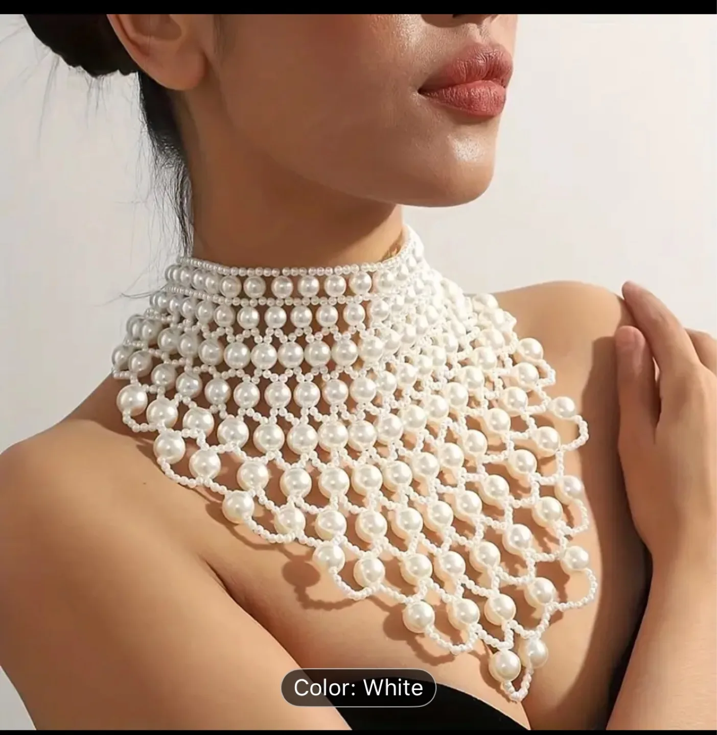 Elegant Beaded Pearl Statement Necklace thumbnail