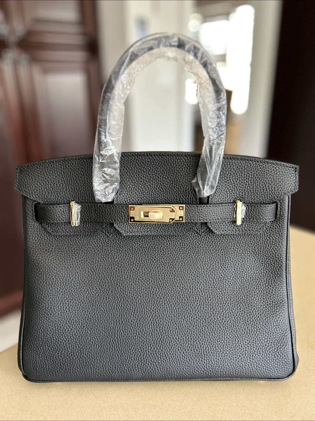 Black  Leather Handbag with Scarf - photo 2