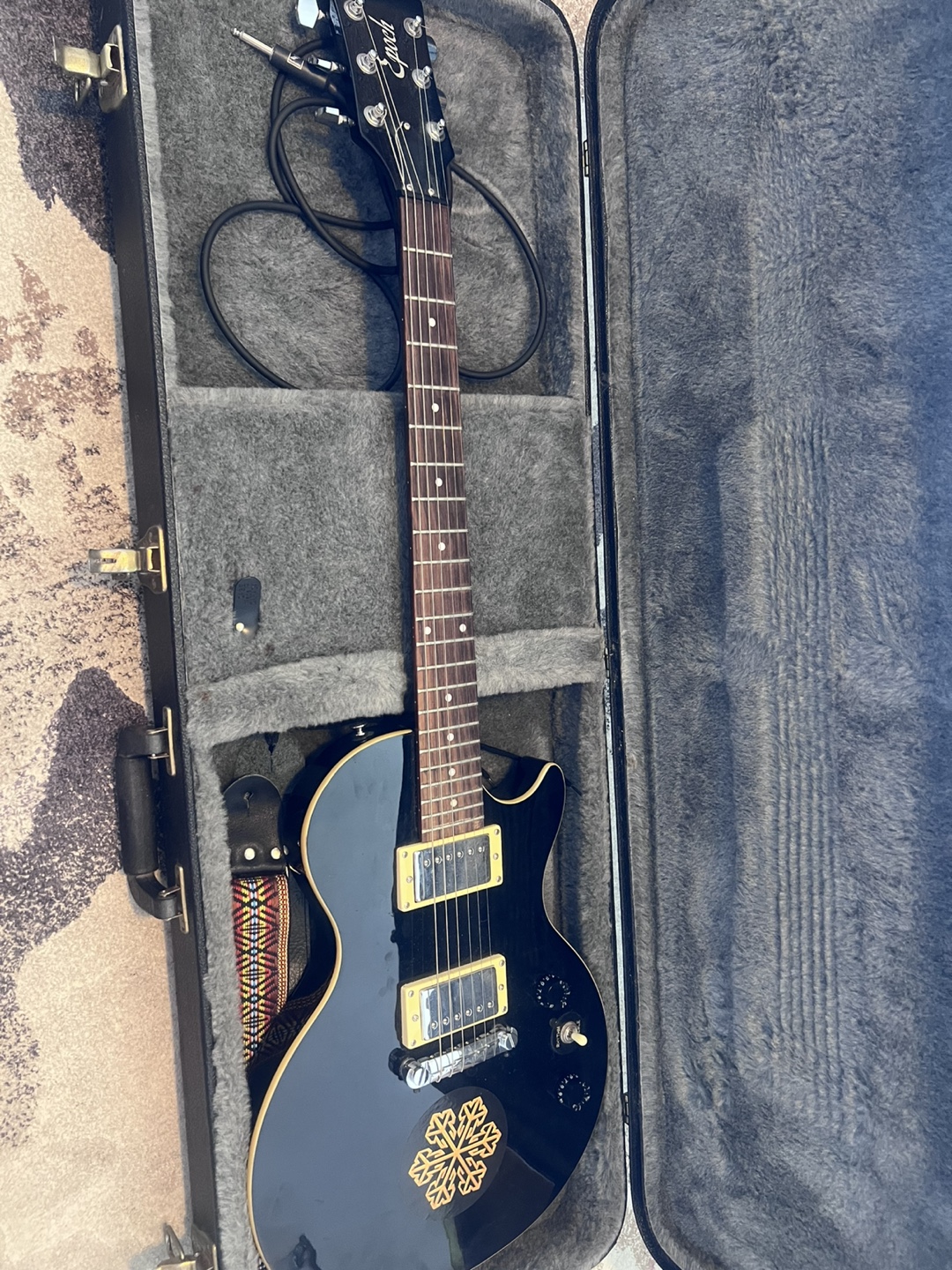 Black Electric Guitar with Case cable and strap