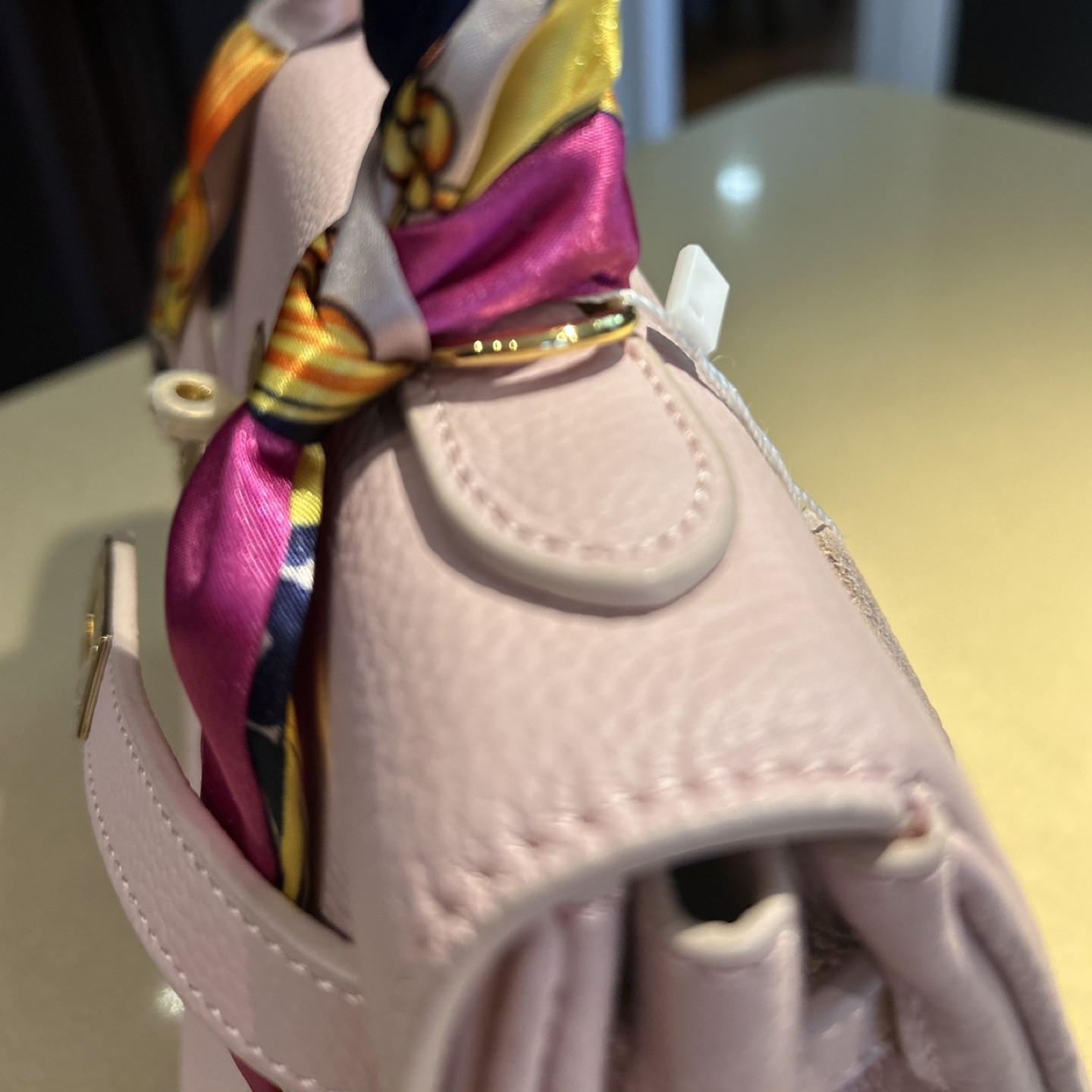 Pink Leather Handbag with Scarf Detail - photo 5