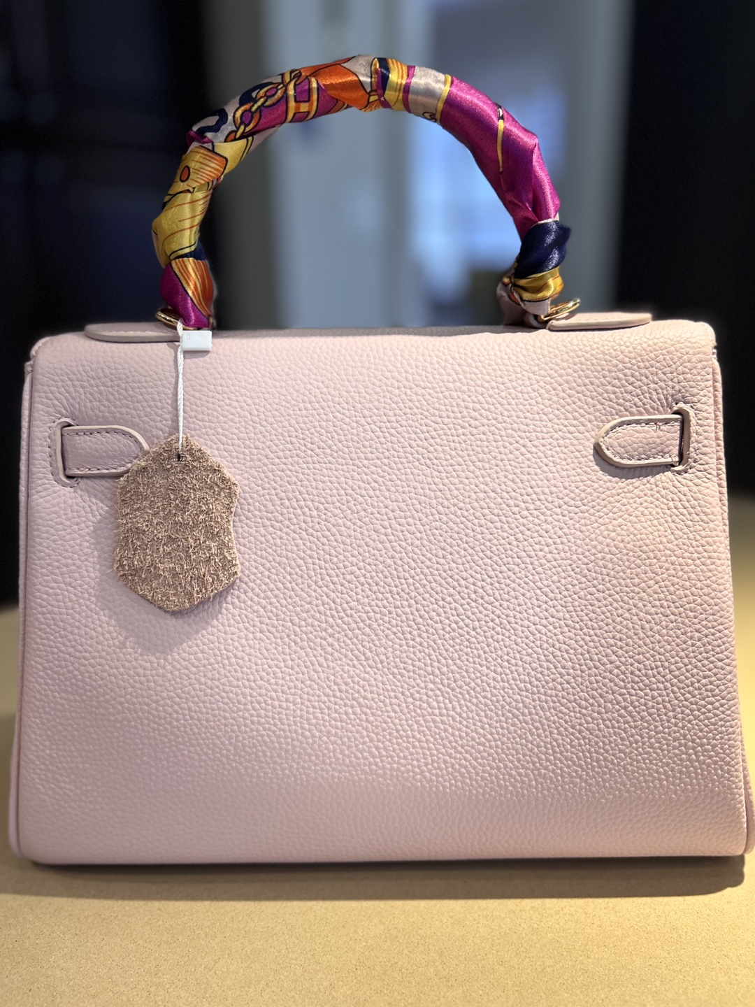 Pink Leather Handbag with Scarf Detail - photo 4