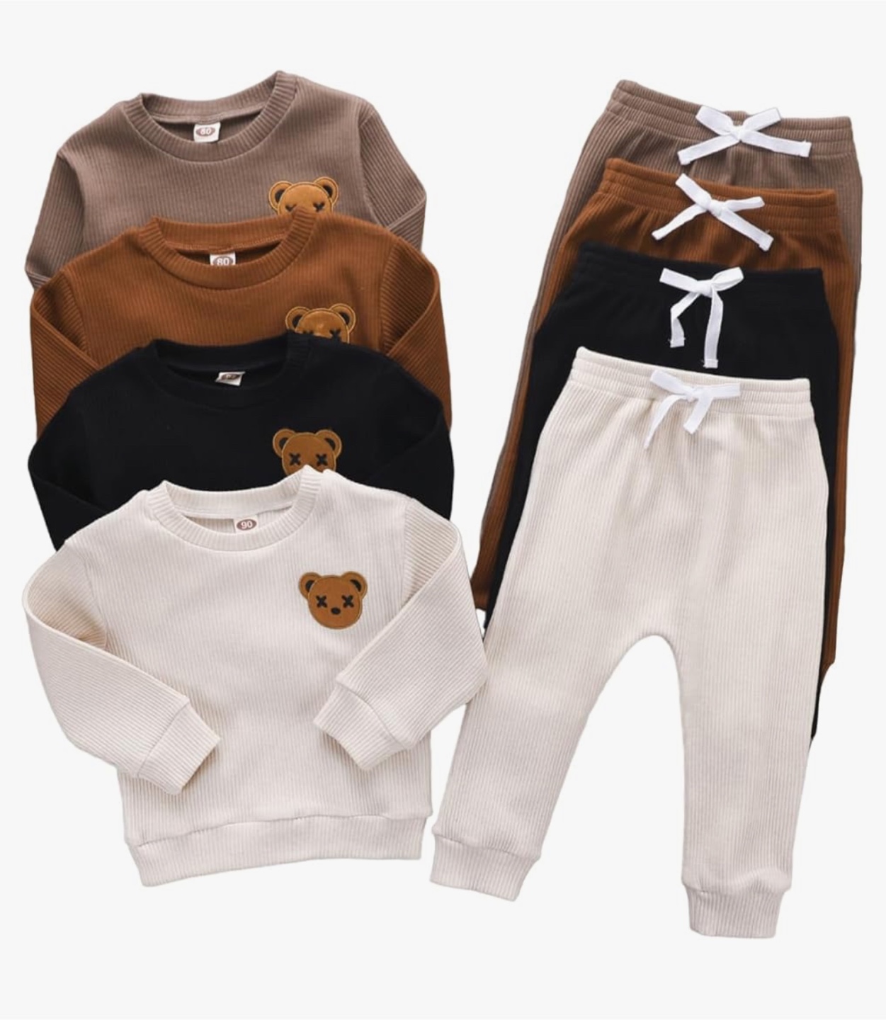 8-Piece Baby/Toddler Outfit Set – Teddy Bear Ribbed Collection