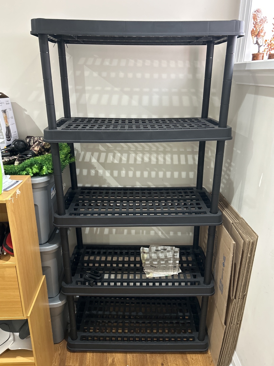 Black 4-Tier Plastic Shelving Unit