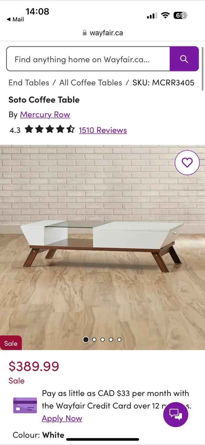 Wayfair Soto Coffee Table - White - Read description! thumbnail