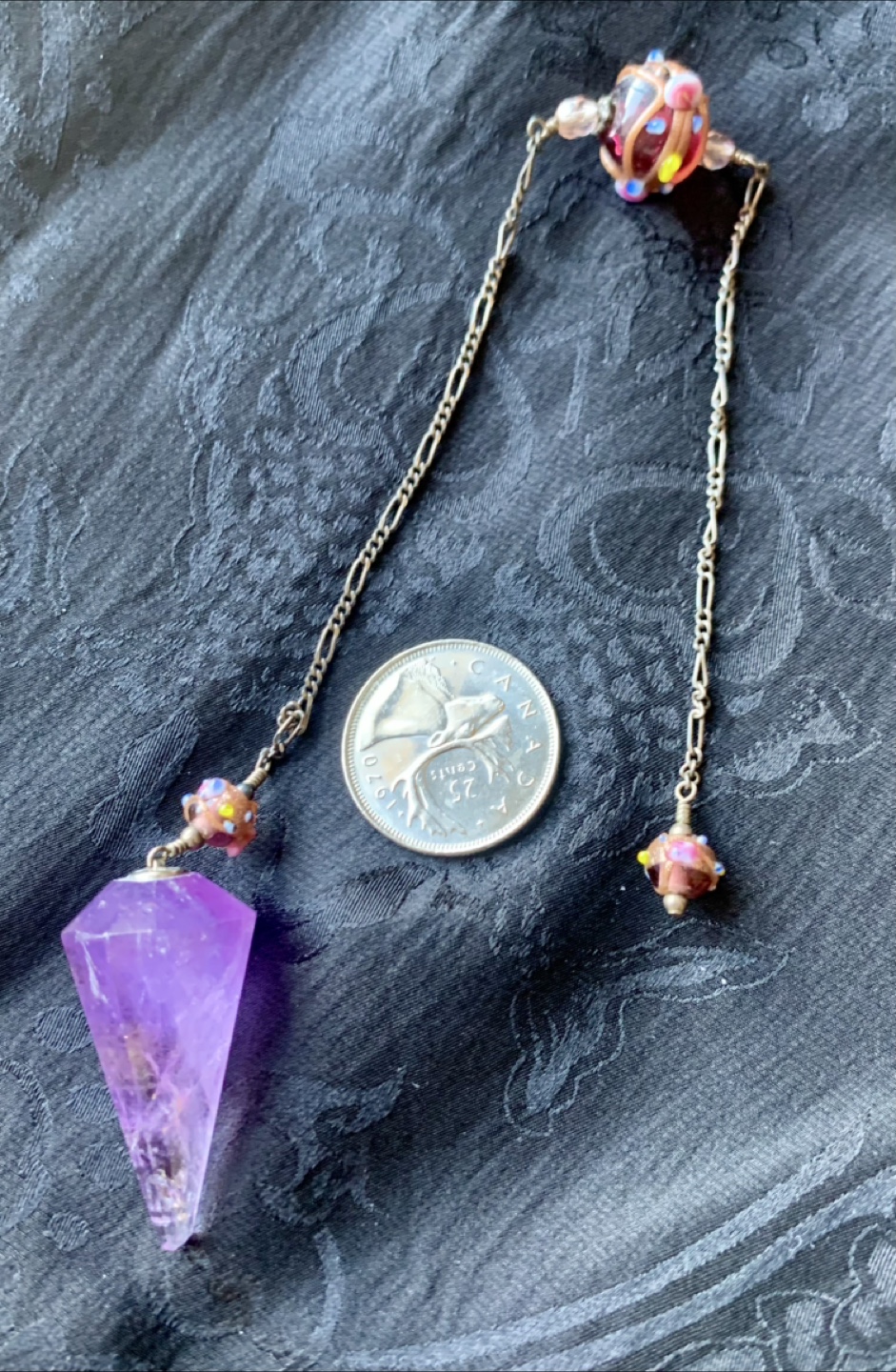 Amethyst pendulum with Murano glass accents
