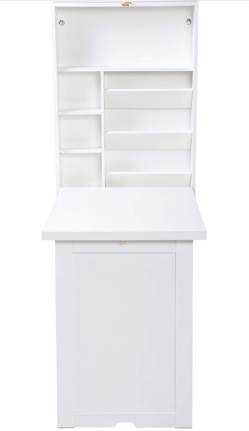 White Wall Mounted Folding Desk with Storage - photo 4