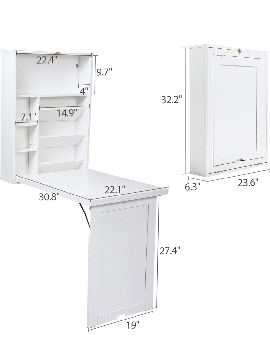 White Wall Mounted Folding Desk with Storage - photo 3