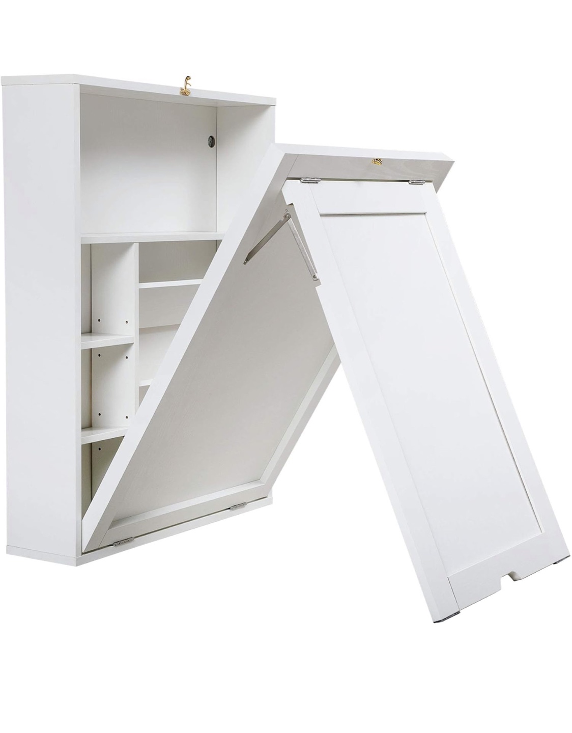 White Wall Mounted Folding Desk with Storage - photo 2